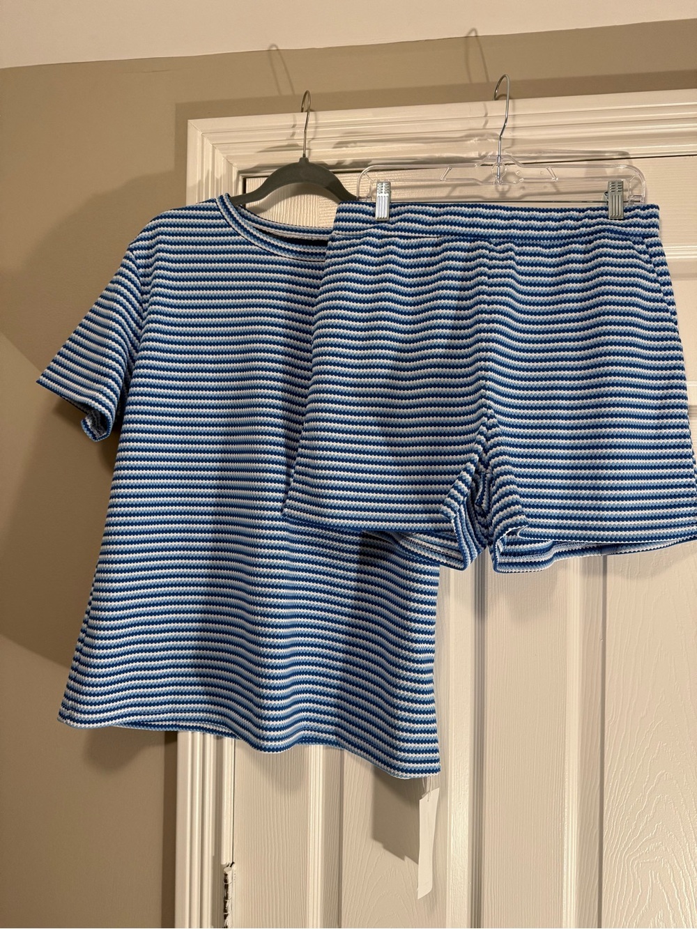 Women's Blue & White Striped Short Sleeve set